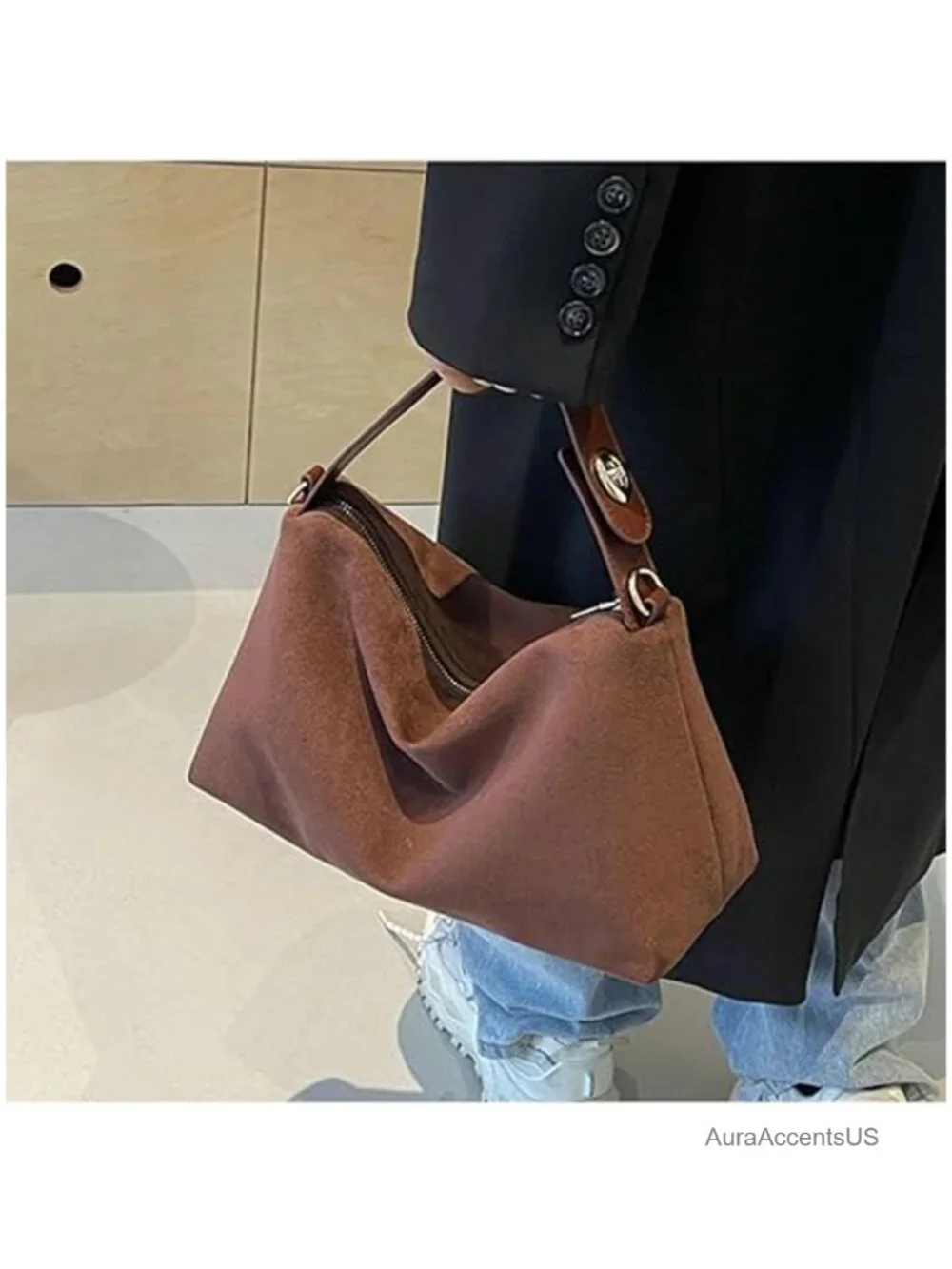 Women's Faux Suede Hobo Bag With Adjustable Strap